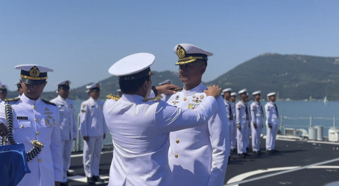 Suasana peresmian KRI Brawijaya-320, serta pengukuhan Komandan KRI Brawijaya-320 yang dilaksanakan di galangan kapal Fincantieri, Muggiano, Italia. Rabu (2/7/2025). Foto: Dok. Istimewa