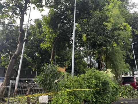 Situasi terkini tiang PJU di Taman Yado, Jakarta Selatan, Selasa (8/7/2025). Foto: Rayyan Farhansyah/kumparan