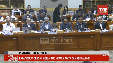 Suasana rapat kerja Komisi III DPR RI bersama KPK, PPATK, dan BNN di Kompleks Parlemen, Senayan, Jakarta, Kamis (10/7/2025). Foto: Youtube/ TVR Parlemen