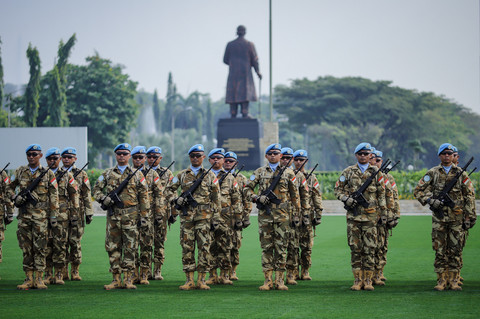 Suasana upacara penerimaan Satgas KIZI TNI Kontingen Garuda XX-U MONUSCO Kongo TA 2024 di Lapangan PRIMA, Mabes TNI, Cilangkap, Jakarta Timur, Kamis (10/7/2025).  Foto: Jamal Ramadhan/kumparan