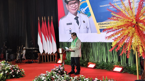 Gubernur Jakarta, Pramono Anung, memberikan sambutan dalam acara Rapat Koordinasi Pencegahan Korupsi di Ancol, Jakarta Utara, Kamis (10/7). Foto: Jonathan Devin/kumparan