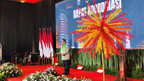 Gubernur Jakarta, Pramono Anung, memberikan sambutan dalam acara Rapat Koordinasi Pencegahan Korupsi di Ancol, Jakarta Utara, Kamis (10/7). Foto: Jonathan Devin/kumparan