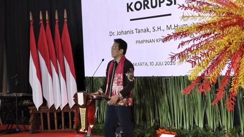 Wakil Ketua KPK Johanis Tanak menyampaikan sambutan dalam Rapat Koordinasi Pencegahan Korupsi di Ancol, Jakarta Utara, Kamis (10/7/2025). Foto: Jonathan Devin/kumparan