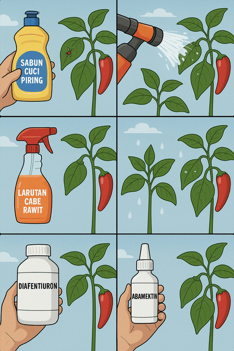 Ilustrasi Ciri Daun Cabe Terkena Tungau
