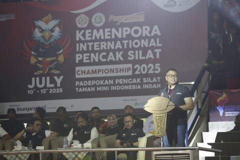 Staf Ahli Bidang Transformasi dan Tata Kelola Birokrasi, Kementerian Pemuda dan Olahraga Ir. Hamka Hendra Noer saat pembukaan Kemenpora International Pencak Silat Championship 2025 di Taman Mini Indonesia Indah, Jakarta, Kamis (10/7/2025). Foto: Dok. Istimewa