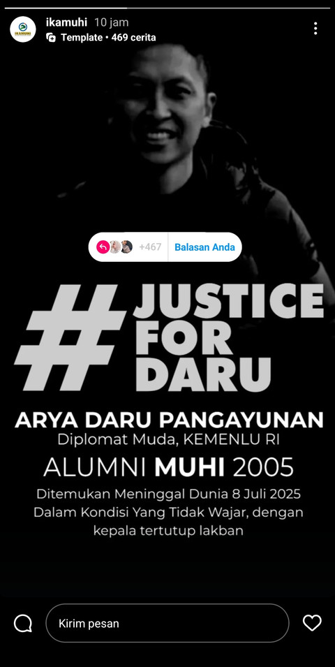 Tangkapan layar postingan #JusticeForDaru. Dok: Ist