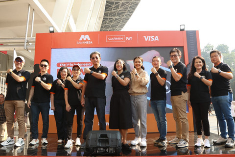 Konferensi pers peluncuran teknologi “Tap to Pay with Garmin Pay” Bank Mega, Visa, dan Garmin di Lobi Timur Stadion Utama Gelora Bung Karno, Senayan, Sabtu (12/7). Foto: Garmin