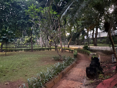 Suasana teduh dan rindang di Taman Leuser di Jakarta Selatan pada Sabtu (12/7). Foto: Abid Raihan/kumparan