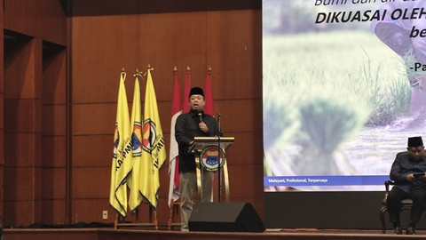 Menteri ATR/BPN, Nusron Wahid, dalam acara diskusi publik PB IKA PMII di Hotel Bidakara, Jakarta, Minggu (13/7/2025). Foto: Jonathan Devin/kumparan