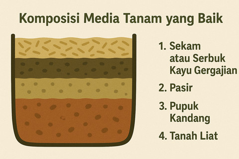 Ilustrasi komposisi media tanam yang baik.