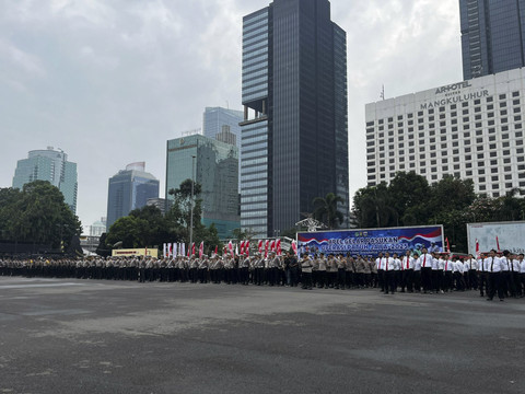 Suasana Apel Patuh Jaya di Polda Metro Jaya, Jakarta Selatan, Senin (14/7/2025). Foto: Rayyan Farhansyah/kumparan