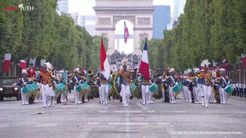 Kontingan Indonesia meriahkan Peringatan Bastille Day di Paris, Pranci, Senin (14/7/2025). Foto: YouTube/ Sekretariat Presiden