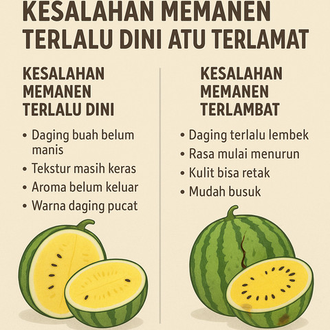 Ilustrasi Kesalahan Umum dalam Memanen Semangka Kuning Terlalu Dini atau Terlambat
