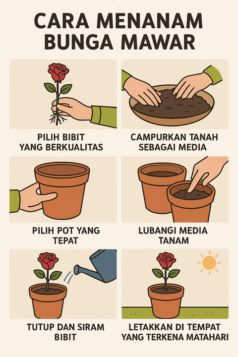 Ilustrasi Cara Menanam Bunga Mawar