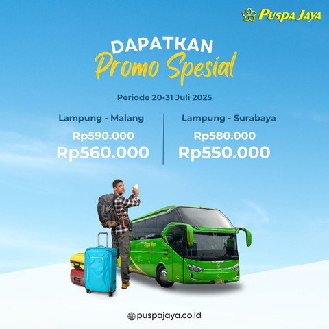 Flayer rute baru Lampung-Surabaya-Malang bus Puspa Jaya. | Foto: Puspa Jaya