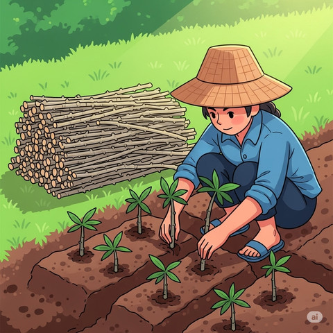 Ilustrasi cara menanam ubi kau agat berbuah lebat.