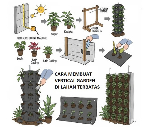 Ilustrasi cara membuat vertical garden.