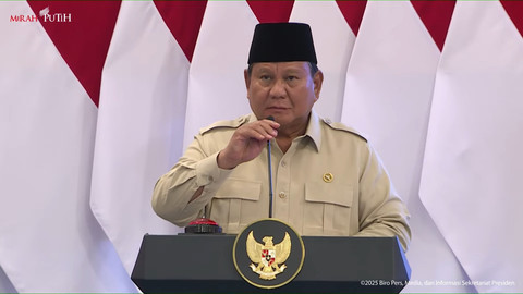 Presiden Prabowo Subianto saat peluncuran logo dan tema HUT ke-80 RI di Istana Negara, Jakarta, Rabu (23/7/2025). Foto: Youtube/Sekretariat Presiden