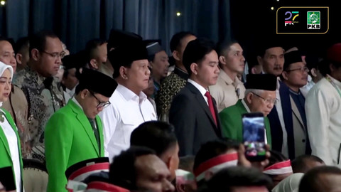 Presiden Prabowo Subianto dan Wakil Presiden Gibran Rakabuming Raka menghadiri Harlah ke-27 Partai PKB di JCC, Jakarta, Rabu (23/7/2025). Foto: Youtube/DPP PKB