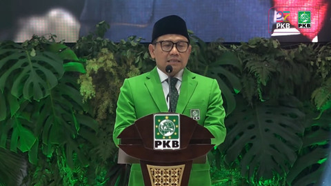Ketua Umum PKB Muhaimin Iskandar memberikan sambutan saat Harlah ke-27 Partai PKB di JCC, Jakarta, Rabu (23/7/2025). Foto: Youtube/DPP PKB