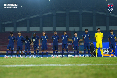 Thailand jelang lawan Myanmar dalam laga terakhir Grup C ASEAN U-23 Mandiri Cup 2025 di Stadion Patriot Candrabhaga, Bekasi, Jawa Barat, pada Selasa (22/7). Foto: Facebook Changsuek