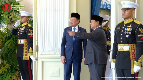 Presiden Prabowo Subianto menerima kunjungan PM Malaysia Anwar Ibrahim di Istana Merdeka, Jakarta, Selasa (29/7/2025). Foto: Youtube/Sekretariat Presiden