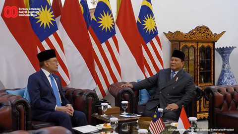Presiden Prabowo Subianto menerima kunjungan PM Malaysia Anwar Ibrahim di Istana Merdeka, Jakarta, Selasa (29/7/2025). Foto: Youtube/Sekretariat Presiden