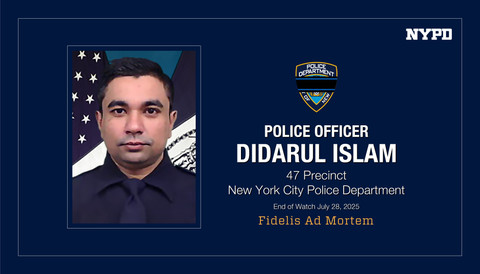 Didarul Islam, polisi NYPD yang tewas dalam baku tembak dengan pelaku penembakan di Manhattan, New York, Senin (28/7/2025). Foto: X/@NYPDNews