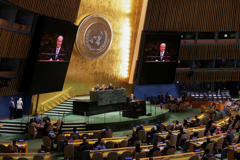Konferensi Internasional Tingkat Tinggi untuk Penyelesaian Damai Masalah Palestina dan Implementasi Solusi Dua Negara di markas besar PBB di New York City, Amerika Serikat, Senin (28/7/2025). Foto: Jeenah Moon/REUTERS