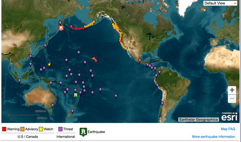 Warna ungu adalah wilayah yang terancam kena tsunami imbas gempa di Rusia, Rabu (30/7/2025). Foto: tsunami.gov