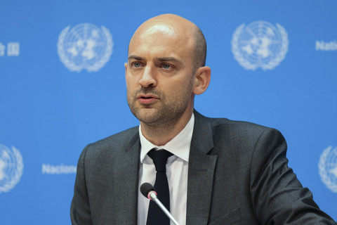 Menteri Luar Negeri Prancis Jean-Noel Barrot menyampaikan paparan saat konferensi internasional tingkat tinggi PBB di New York, Amerika Serikat, Kamis (31/7/2025). Foto: Kylie Cooper/Reuters