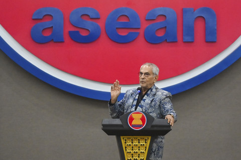 Presiden Timor Leste Jose Ramos-Horta memberikan pidato kebijakan saat berkunjung ke Sekretariat ASEAN, Jakarta, Jumat (1/8/2025). Foto: Rivan Awal Lingga/ANTARA FOTO