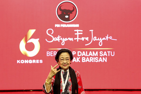Ketum PDIP Megawati Soekarnoputri berpidato saat Kongres VI PDIP di Bali Nusa Dua Convention Center.  Foto: Dok. PDIP