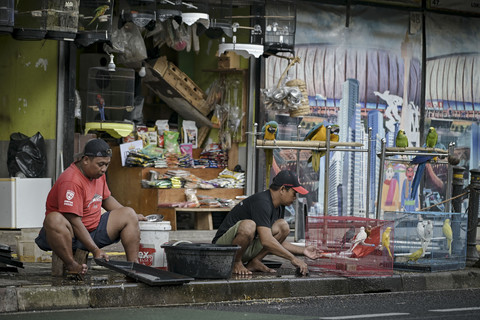 Para pedagang masih menjajakan hewan peliharaan di kios Pasar Barito, Jakarta Selatan, Minggu (3/8/2025). Foto: Jamal Ramadhan/kumparan