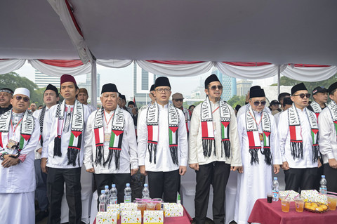 Menteri Luar Negeri Republik Indonesia Sugiono hadir dalam Aksi Bela Palestina yang dihelat di Monas, Jakarta, Minggu pagi (03/08/2025). Foto: Dok. Istimewa