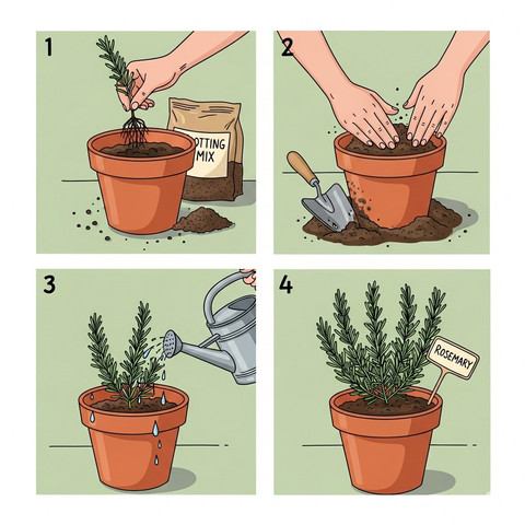 Ilustrasi Bagaimana Cara Menanam Rosemary di Pot?