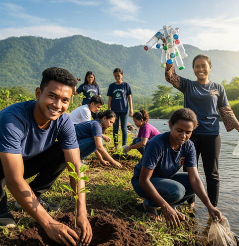 "Ilustrasi betapa indahnya alam ini, sayang bila tidak dijaga" yang dibuat dengan AI