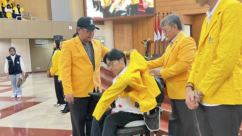 Suasana Orientasi Studi Mahasiswa Baru (OSMB) UT Jakarta di Universitas Terbuka Convention Center, Pamulang, Tangerang Selatan, Minggu (10/8/2025). Foto: Nasywa Athifah/kumparan