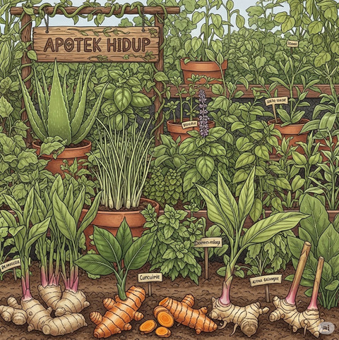 ilustrasi 30 jenis tanaman apotik hidup