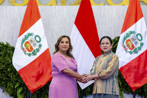 Ketua DPR RI Puan Maharani menerima kunjungan kenegaraan Presiden Republik Peru, Dina Ercilia Boluarte Zegarra di Gedung DPR RI, Senin (11/8/2025). Foto: DPR RI