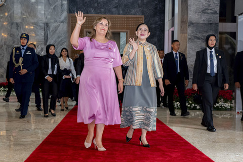 Ketua DPR RI Puan Maharani menerima kunjungan kenegaraan Presiden Republik Peru, Dina Ercilia Boluarte Zegarra di Gedung DPR RI, Senin (11/8/2025). Foto: DPR RI