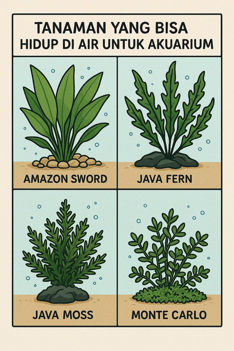 Ilustrasi Tanaman yang Bisa Hidup di Air untuk Aquarium.