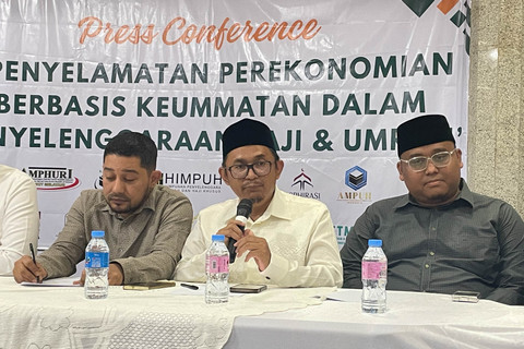 Sekjen Amphuri, Zaky Zakaria Anshary, dalam konferensi pers di Ballroom Masjid Agung Sunda Kelapa, Jakarta Pusat, Rabu (13/8/2025). Foto: Fadhil Pramudya/kumparan