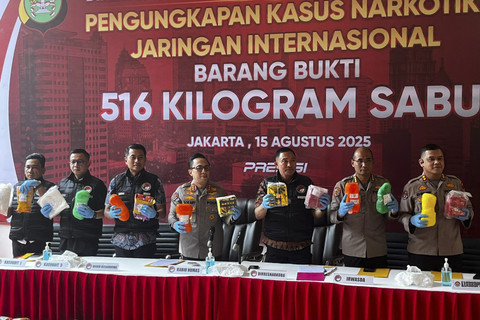 Konferensi Pers Pengungkapan Kasus Narkotika Jaringan Internasional 516 kg Sabu di Polda Metro Jaya, Jumat (15/8/2025). Foto: Rayyan Farhansyah/kumparan