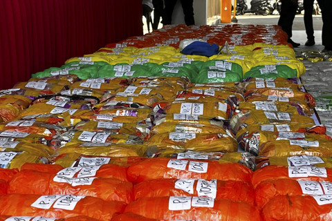 Barang Bukti Jaringan Narkoba Jenis Sabu Seberat 516 kilogram di Polda Metro Jaya, Jumat (15/8/2025). Foto: Rayyan Farhansyah/kumparan