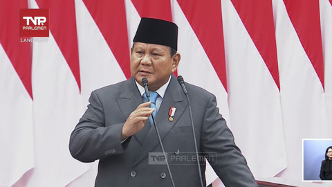 Presiden Prabowo Subianto menyampaikan pidato saat Sidang Tahunan MPR/DPR RI 2025 di Gedung Nusantara, Kompleks Parlemen, Jakarta, Jumat (15/8/2025). Foto: Youtube/TVR PARLEMEN