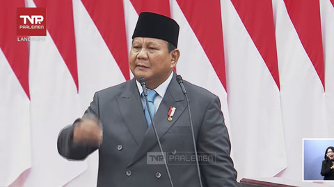 Presiden Prabowo Subianto menyampaikan pidato saat Sidang Tahunan MPR/DPR RI 2025 di Gedung Nusantara, Kompleks Parlemen, Jakarta, Jumat (15/8/2025). Foto: Youtube/TVR PARLEMEN