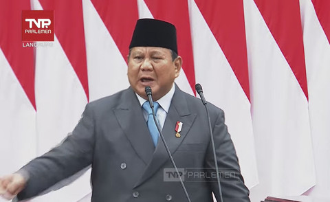 Presiden Prabowo Subianto menyampaikan pidato saat Sidang Tahunan MPR/DPR RI 2025 di Gedung Nusantara, Kompleks Parlemen, Jakarta, Jumat (15/8/2025). Foto: Youtube/TVR PARLEMEN
