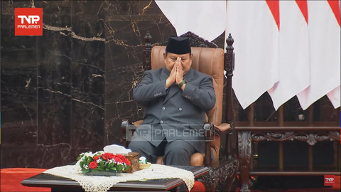 Presiden Prabowo Subianto hadir pada Sidang Tahunan MPR RI dan Sidang Bersama DPR-DPD RI Tahun 2025 di Gedung Nusantara, Kompleks Parlemen, Jakarta, Jumat (15/8). Foto: YouTube/ TVR Parlemen