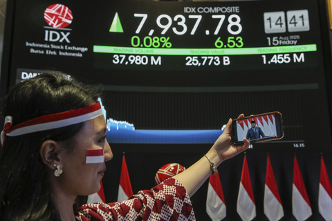 Pekerja menyaksikan pidato Presiden Prabowo Subianto menggunakan gawai di Bursa Efek Indonesia (BEI), Jakarta, Jumat (15/8/2025). Foto: Asprilla Dwi Adha/ANTARA FOTO